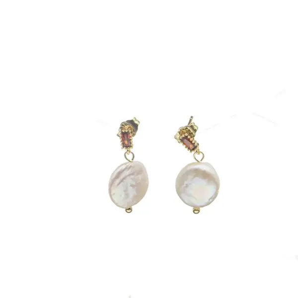 Wholesale Retro Round Flower Pearl Copper Patchwork Zircon Drop Earrings 1 Pair