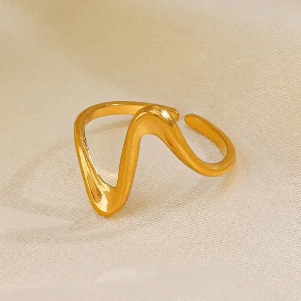 PVD Coated 18K Gold Plated Lines 304 Stainless Steel Elegant Simple Style Waterproof Non Tarnish Open Rings