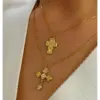 Wholesale 304 Stainless Steel Cross Rose PVD Coated Rhinestones Cat's Eye Stone Real Gold Plated Retro French Style Romantic Waterproof Non Tarnish Irregular Surgical Steel Cable Chain Lobster Trigger Clasp Closure Gold Pendant Necklace