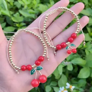 Wholesale Jewelry Casual Simple Style Cherry Copper 18K Gold Plated Polishing Enamel Bracelets