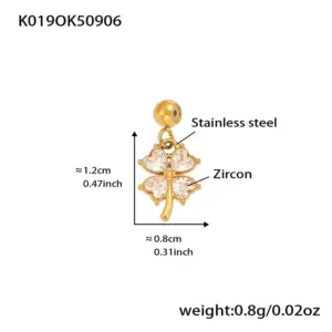K019-Golden Four-leaf Flower Zircon Pendant