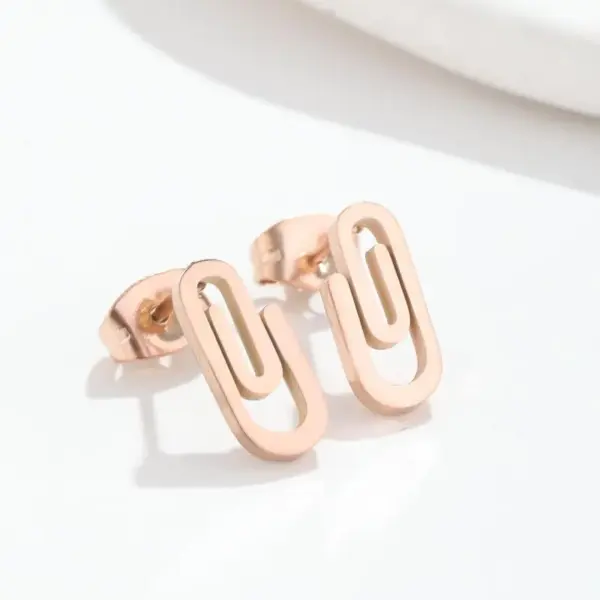 Wholesale PVD Coated Real Gold Plated Paper Clip Stainless Steel Fashion Waterproof Non Tarnish Ear Studs