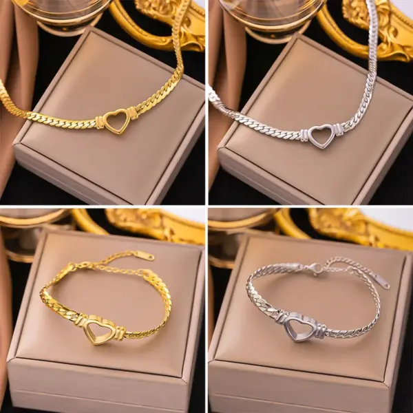 Wholesale PVD Coated Real Gold Plated 18K Gold Heart Shape 304 Stainless Steel Vacation Waterproof Non Tarnish Bracelets Necklace