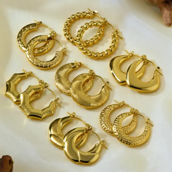 Electroplating 18K Gold Golden Plated Irregular 304 Stainless Steel Simple Style Hoop Earrings
