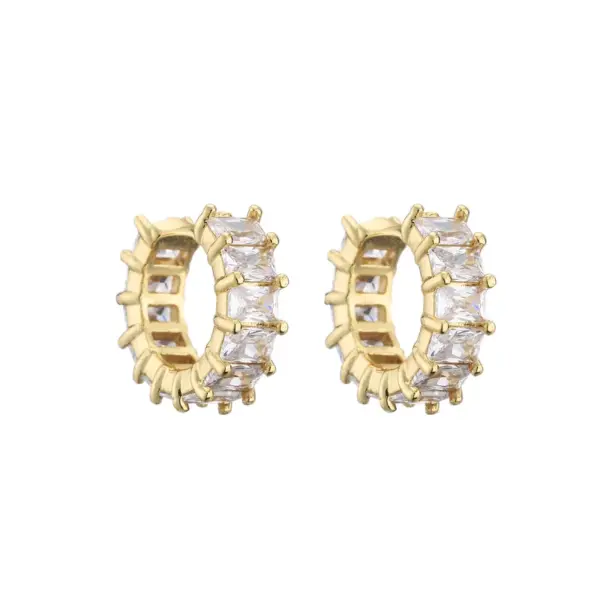 Wholesale Micro-inlaid Zircon Ear Clip Square Diamond Earrings Copper Plated 18k Gold Jewelry