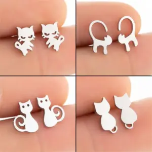 Wholesale PVD Coated 18K Gold Real Gold Plated Cat 304 Stainless Steel Fashion Waterproof Non Tarnish Ear Studs