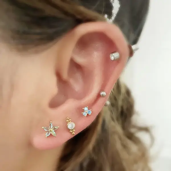 Copper Artificial Gemstones Ear Cartilage Rings & Studs Geometric Waterproof Non Tarnish Surgical Steel Women'S