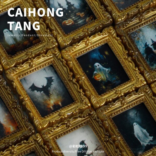 Wholesale Miniature resin gold ghost photo frame art ornament, DIY refrigerator magnet, creative earrings, hair clips, jewelry accessories