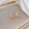 Wholesale Golden Plated 304 Stainless Steel Electroplating Zircon Angel Luxurious Earrings Necklace For Women'S