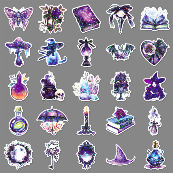oly-7d7ea2817d4cc4db4cf17e2427c99a6e Wholesale 50pcs/pack Witch Stickers with Laser Glitter Film, Halloween Stickers