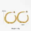 PVD Coated Real Gold Plated 16K White Plating Solid Color 304 Stainless Steel Simple Style Waterproof Non Tarnish Hoop Earrings