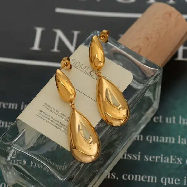 PVD Coated Real Gold Plated 18K Gold Water Droplets 304 Stainless Steel French Style Waterproof Non Tarnish Drop Earrings