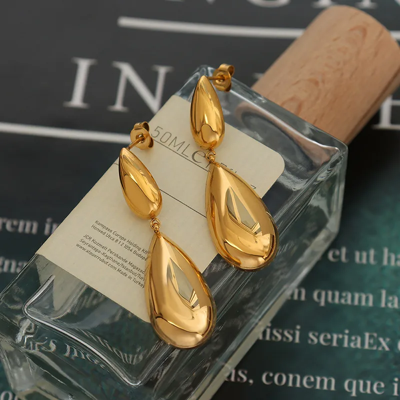 Wholesale PVD Coated Real Gold Plated 18K Gold Water oplets 304 Stainless Steel French Style Waterproof Non Tarnish op Earrings