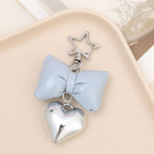 K3616 leather bow pendant five-pointed star buckle light blue / pendant