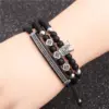 Wholesale New Hot-selling 6mm Frosted Stone Crown Three-cut Round Leather Strap Beaded Copper Bracelet For Women