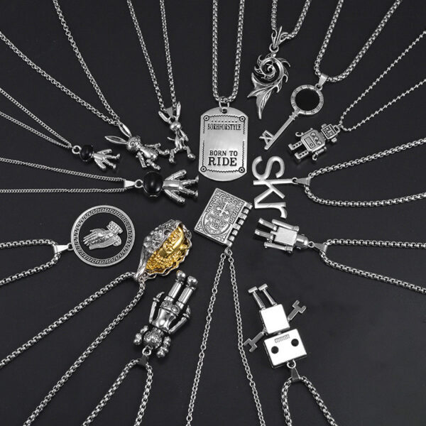 oly-7d8cdd57c6769b54a6ea2edc6090dc57 Wholesale European and American personality trendy titanium steel hip-hop necklace men's trendy disco all-match hiphop pendant long sweater chain pendant