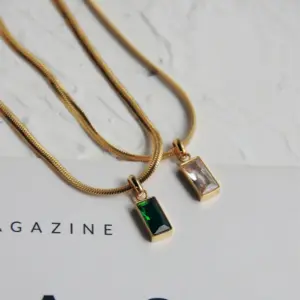 Wholesale Jewelry Retro Simple Style Square Titanium Steel Rhinestones Plating Inlay Pendant Necklace