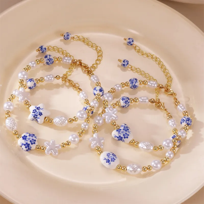 Wholesale Casual Classical Pentagram Heart Shape 304 Stainless Steel Beaded Chain Bracelets In Bulk
