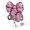 oly-7d93168fac8483ee2ff08ae9d37b8fe6 Wholesale Acrylic ID card clip with bow tie, retractable name tag holder, easy-open buckle