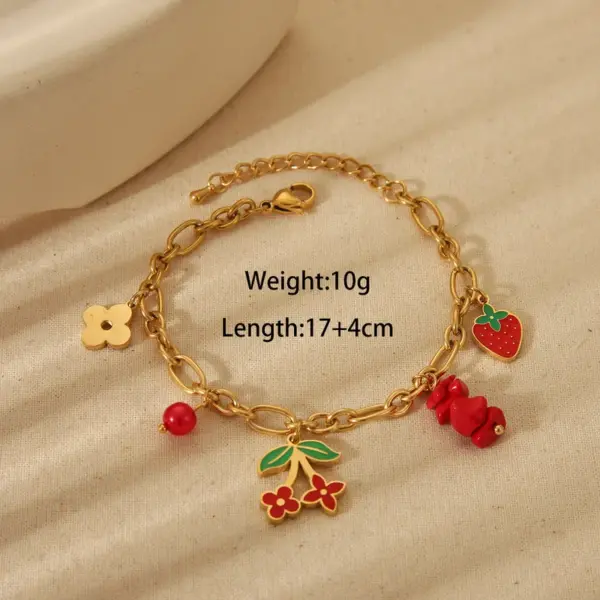 Wholesale Jewelry Cute Sweet Cherry Strawberry 304 Stainless Steel 18K Gold Plated Epoxy Plating Bracelets Earrings Necklace
