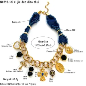 Denim Cross Multi Pendant Necklace / Average Size