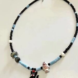 Black cat beaded necklace