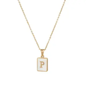Fritillary Letter Square Pendant Necklace-Gold-Letter P