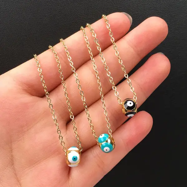Wholesale New Copper Dripping Oil Eye Pendant Female Gold-plated Necklace Turkish Devil Eye Necklace Cross-border Wholesale