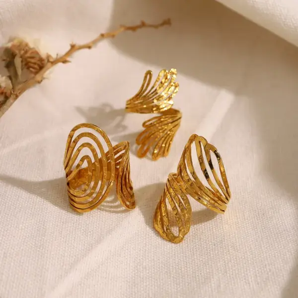 Wholesale PVD Coated 18K Gold Real Gold Plated Geometric 304 Stainless Steel French Style Commute IG Style Waterproof Non Tarnish Open Rings