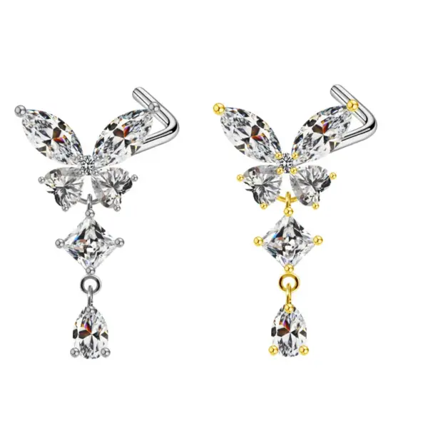 Sexy Cross Heart Shape Butterfly Stainless Steel Titanium Copper Plating Inlay Zircon White Gold Plated Gold Plated Nose Studs Nose Pin