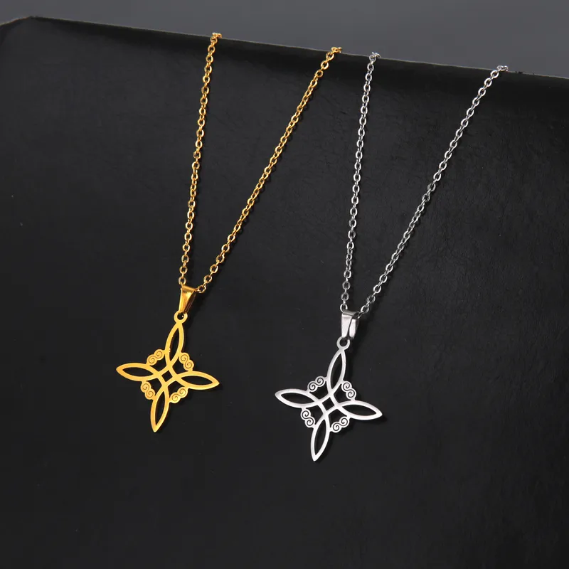 Wholesale Cross-border Hot Selling Hot Sale Real Gold Electroplated Square Celtic Knot Hollow Witch Knot 304 Material Stainless Steel Necklace