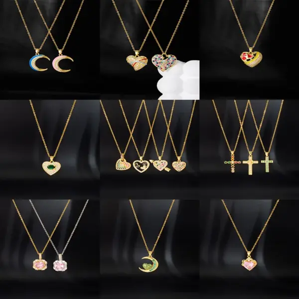 Wholesale Simple Style Cartoon Character Heart Shape Bow Knot Copper Inlay Zircon Pendant Necklace