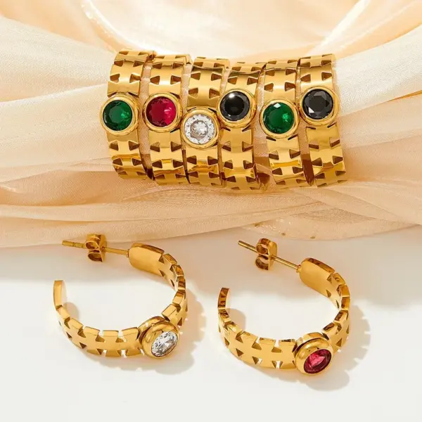 Wholesale PVD Coated Real Gold Plated 16K Gold White Gold Plated Gold Plating Geometric 304 Stainless Steel Fashion Waterproof Non Tarnish Bracelets Earrings Necklace