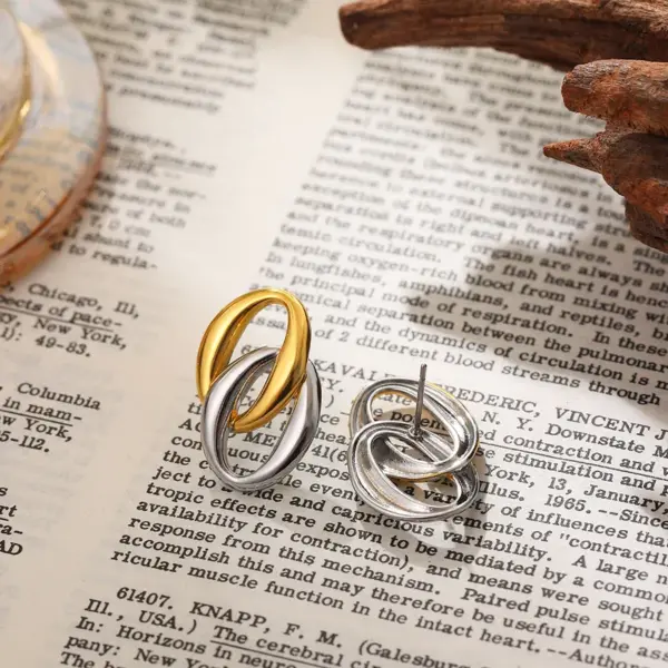 Wholesale Copper Oval Electroplating 18K Real Gold Plated Simple Style Gold Silver Drop Earrings