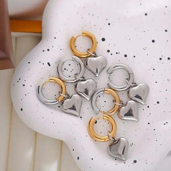 Wholesale 304 Stainless Steel Heart Shape PVD Coated 18K Real Gold Plated Sweet Waterproof Non Tarnish Plating Drop Earrings