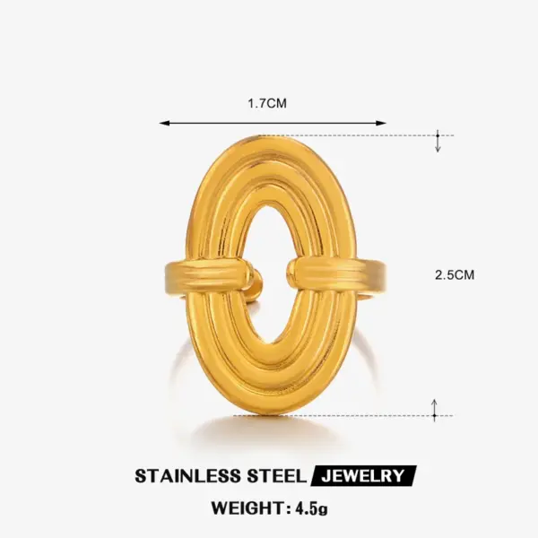 Wholesale Ion Plating (IP) 18K Gold Plated Oval 304 Stainless Steel Simple Style Waterproof Non Tarnish Open Rings