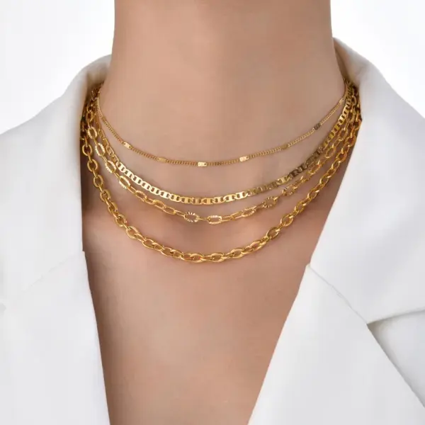 201 Stainless Steel Solid Color PVD Coated 18K Gold Plated Real Gold Plated Simple Style Waterproof Non Tarnish Patchwork Cable Chain Necklace