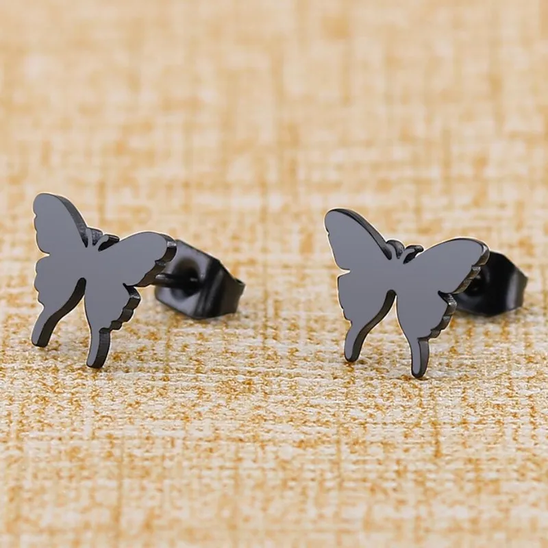 Wholesale PVD Coated 18K Gold Real Gold Plated Butterfly 304 Stainless Steel Simple Style Waterproof Non Tarnish Ear Studs