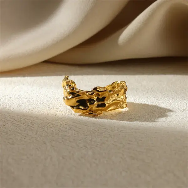 PVD Coated Real Gold Plated Geometric Starfish Shell 304 Stainless Steel Exaggerated Beach Simple Style Waterproof Non Tarnish Wide Band Rings Open