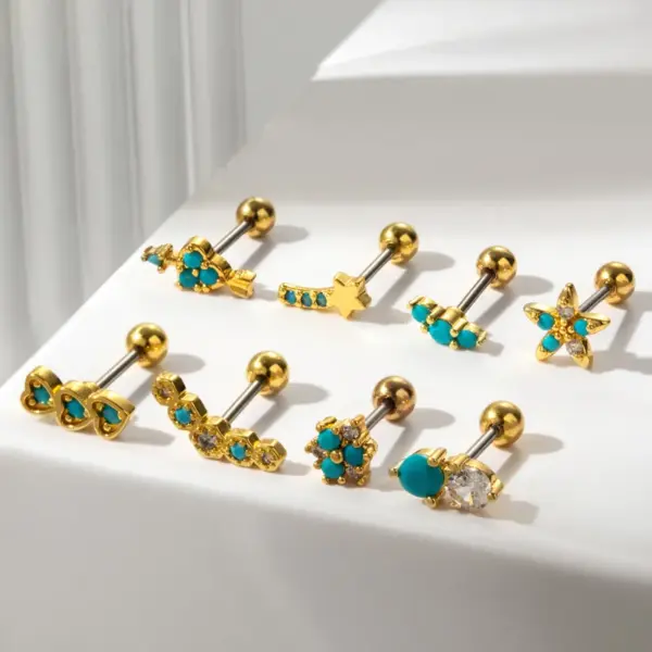 1 Piece 316L Stainless Steel Copper Zircon Ear Cartilage Rings & Studs Heart Shape Flower Waterproof Non Tarnish Surgical Steel Women's