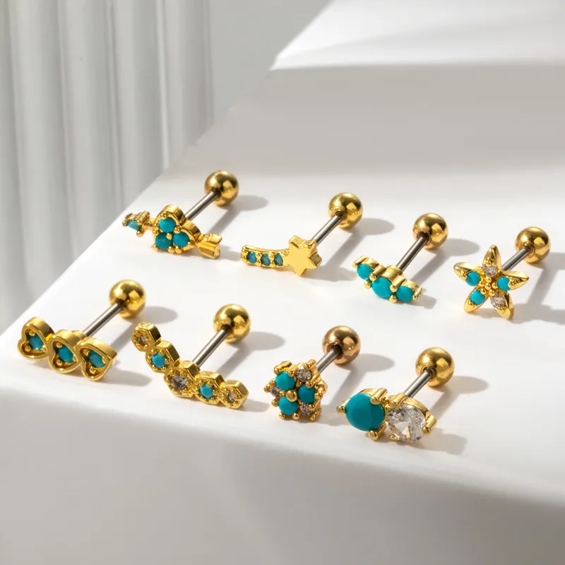 Wholesale 1 Piece 316L Stainless Steel Copper Zircon Ear Cartilage Rings & Studs Heart Shape Flower Waterproof Non Tarnish Surgical Steel Women's