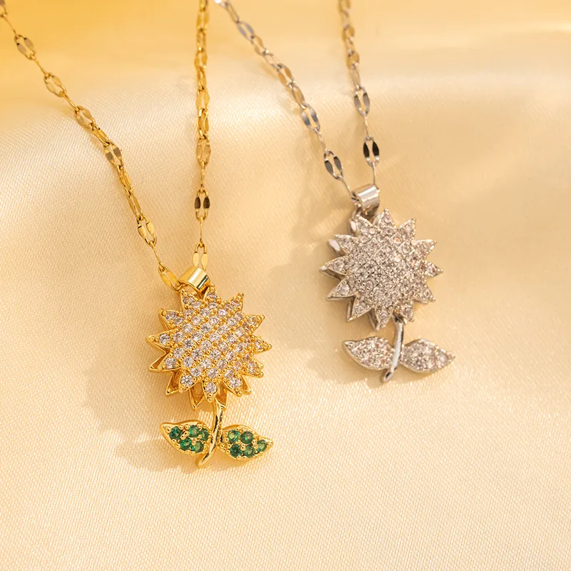Wholesale PVD Coated Real Gold Plated 18K Gold Suower Stainless Steel Shiny Waterproof Non Tarnish Titanium Steel Pendant Necklace