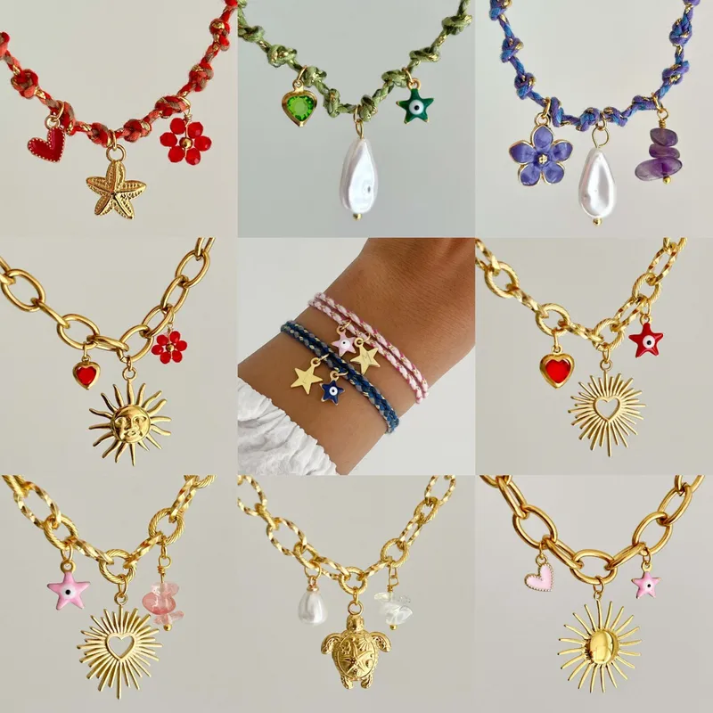 Wholesale 304 Stainless Steel Star Turtle Red Heart Vacuum Plating Zircon 18K Gold Plated Simple Style Twisted Rope Chain Belcher Chain Lobster Trigge