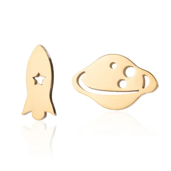 Wholesale PVD Coated 18K Gold Real Gold Plated Spacecraft Planet 304 Stainless Steel Fashion Waterproof Non Tarnish Ear Studs