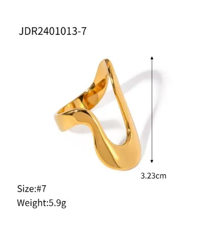 Wholesale 304 Stainless Steel Solid Color PVD Coated Titanium Steel 18K Real Gold Plated Real Gold Plated IG Style Simple Style Waterproof Non Tarnish Irregular Gold Rings