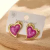 Wholesale Trendy Fashion Ins Style Gold-Plated Imitation Gold Heart-Shaped 304 Stainless Steel Casual Basic Style (Simple Style) Polished Oil-Drip Electroplated Earrings