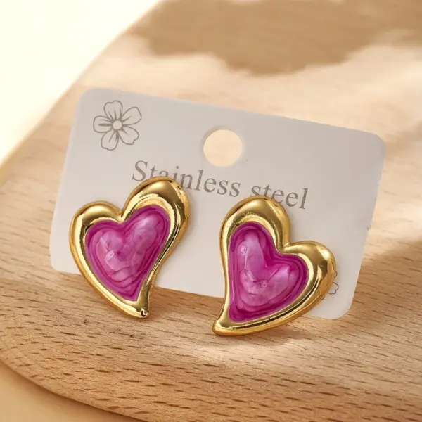 Wholesale Trendy Fashion Ins Style Gold-Plated Imitation Gold Heart-Shaped 304 Stainless Steel Casual Basic Style (Simple Style) Polished Oil-Drip Electroplated Earrings
