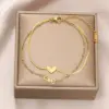 Wholesale 304 Stainless Steel Love Heart Shape PVD Coated 18K Real Gold Plated Elegant Romantic Solid Color Waterproof Non Tarnish Bracelets Anklet Necklace