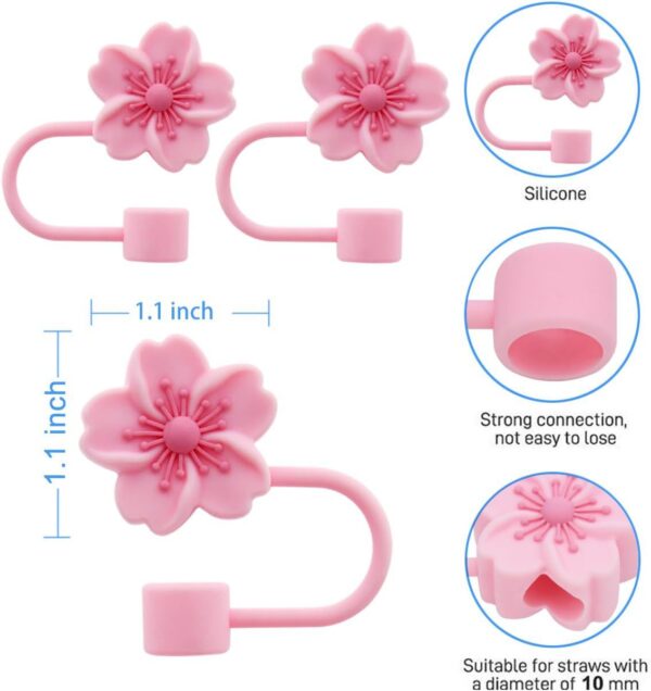 oly-7e022b440f174fa5bd3eb5cebe5c1bb2 Wholesale Cross-border 10mm silicone straw cap cute cherry blossom shape drink straw plug can be recycled dustproof straw sleeve