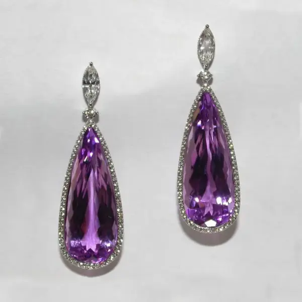 Wholesale Classic Water Micro-set Purple Zircon Contrast Color Long Copper Earrings Wholesale
